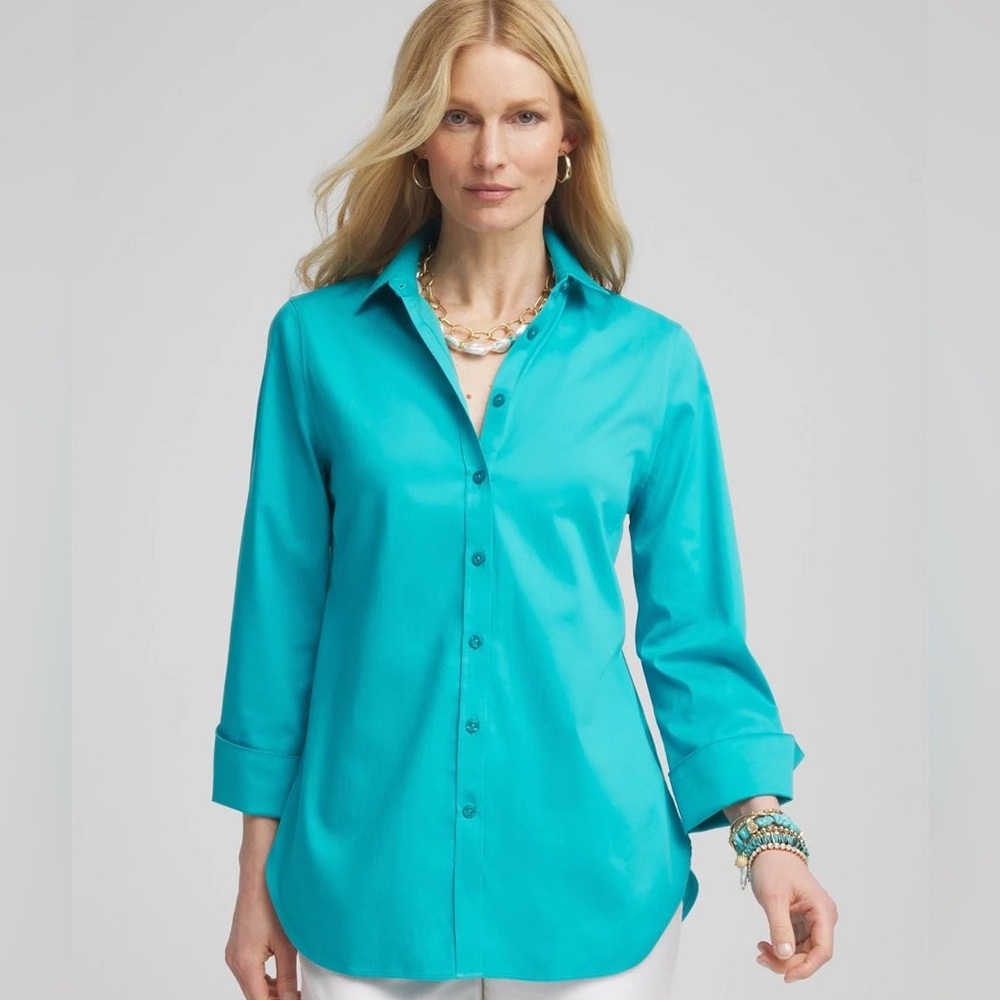 Chico’s NO IRON™ Stretch-Sateen Shirt in Seaspray